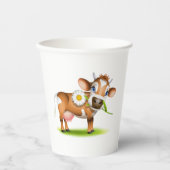 花と草が咲き乱れたかわいいマンガ乳牛 紙コップ (正面)