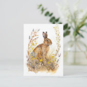 花と草の間の野カラフルウサギ ポストカード (スタンド正面)