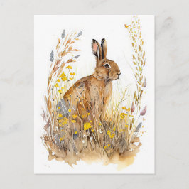 花と草の間の野カラフルウサギ ポストカード