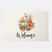 花と葉が咲く秋のカボチャへようこそ ドアマット (正面)