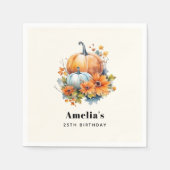 花と葉が咲く秋のカボチャ誕生日 スタンダードカクテルナプキン (正面)