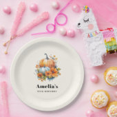 花と葉が咲く秋のカボチャ誕生日 ペーパープレート (パーティー)