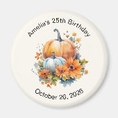 花と葉が咲く秋のカボチャ誕生日 マグネット (正面)