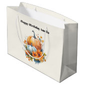 花と葉が咲く秋のカボチャ誕生日 ラージペーパーバッグ (裏面アングル)