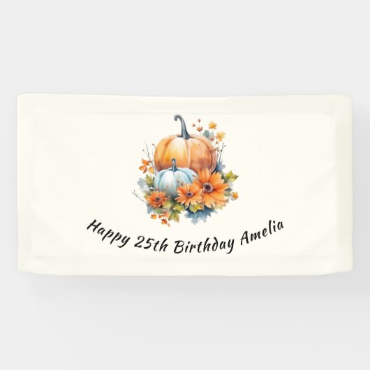 花と葉が咲く秋のカボチャ誕生日 横断幕 (横)