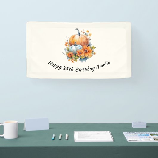 花と葉が咲く秋のカボチャ誕生日 横断幕 (トレードショー)