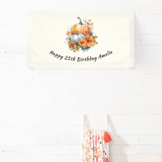 花と葉が咲く秋のカボチャ誕生日 横断幕 (インサイチュ)