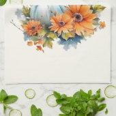 花と葉が咲く秋のカボチャ キッチンタオル (折り畳み)