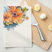 花と葉が咲く秋のカボチャ キッチンタオル (四つ折り)