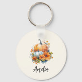 花と葉が咲く秋のカボチャ キーホルダー (正面)