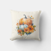 花と葉が咲く秋のカボチャ クッション (正面)