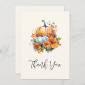 花と葉が咲く秋のカボチャ サンキューカード (正面/裏面)
