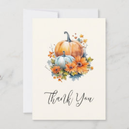 花と葉が咲く秋のカボチャ サンキューカード