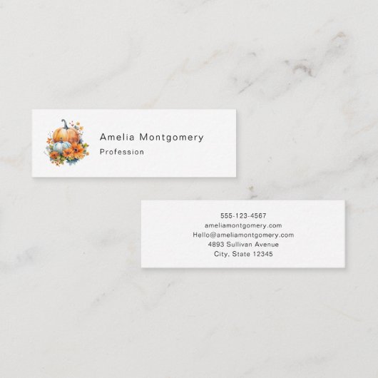 花と葉が咲く秋のカボチャ スキニー名刺 (正面/裏面)