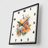 花と葉が咲く秋のカボチャ スクエア壁時計 (傾斜)