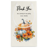 花と葉が咲く秋のカボチャ スモールペーパーバッグ (裏面)