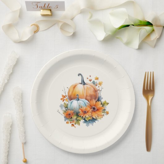 花と葉が咲く秋のカボチャ ペーパープレート (ウェディング)