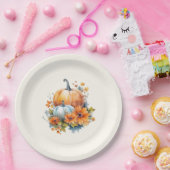 花と葉が咲く秋のカボチャ ペーパープレート (パーティー)