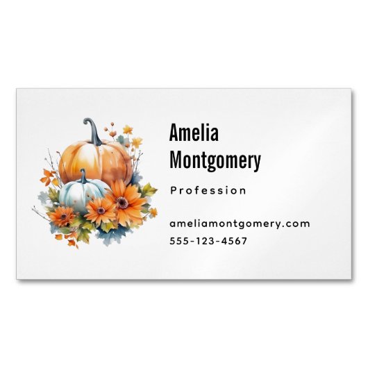 花と葉が咲く秋のカボチャ マグネット名刺 (正面)