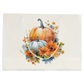 花と葉が咲く秋のカボチャ ラージペーパーバッグ (裏面)