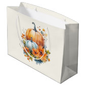 花と葉が咲く秋のカボチャ ラージペーパーバッグ (裏面アングル)