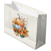 花と葉が咲く秋のカボチャ ラージペーパーバッグ (正面アングル)