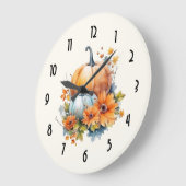 花と葉が咲く秋のカボチャ ラージ壁時計 (傾斜)