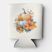 花と葉が咲く秋のカボチャ 缶クーラー (正面)