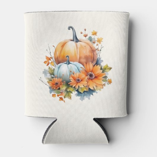 花と葉が咲く秋のカボチャ 缶クーラー (正面)