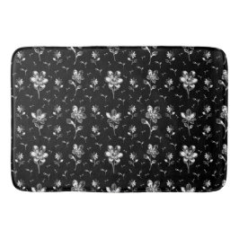 花と葉と黒と銀のフローラ バスマット