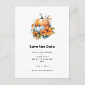 花と葉のある秋のカボチャ結婚ン 案内ポストカード (正面)