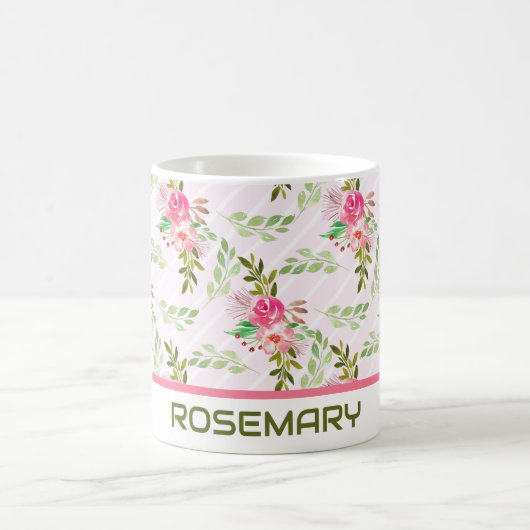 花と葉のパーソナライズされたコーヒーマグ コーヒーマグカップ (中央)