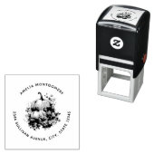 花と葉の住所を持つ秋のかぼちゃ セルフインキングスタンプ (インサイチュ)