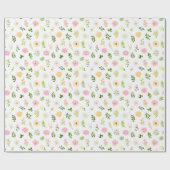 花と葉の模様のピンクと黄色の花 ラッピングペーパー (フラット)