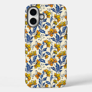 花と葉の繊細なシームレスパターン iPhone 16 PLUSケース