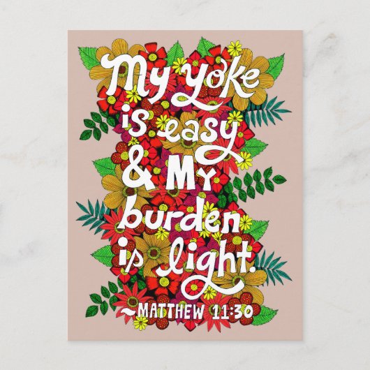 花と葉タイポグラフィバイブル詩 ポストカード (正面)