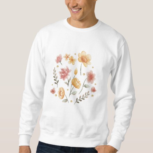 花と葉水色 スウェットシャツ (正面)