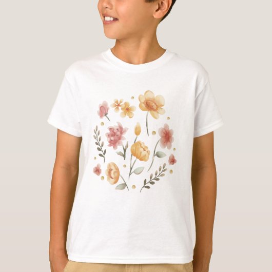 花と葉水色 Tシャツ (正面)