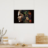 花と葉花の女性 ポスター (キッチン)