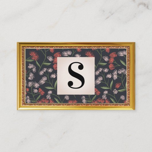 花と葉花飾 |アンティーク枠 名刺 (正面)