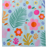 花と葉03青とピンク シャワーカーテン (正面)