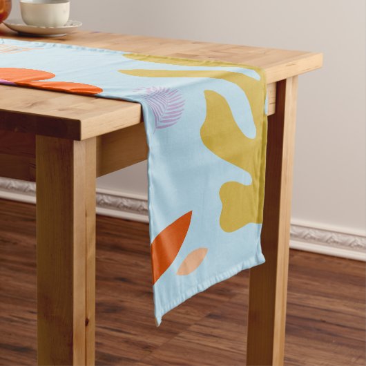 花と葉03青とピンク ショートテーブルランナー (インサイチュ)