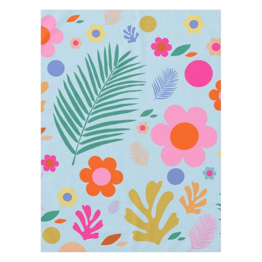 花と葉03青とピンク テーブルクロス (正面)