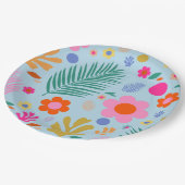 花と葉03青とピンク ペーパープレート (アングル)