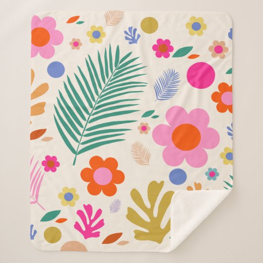花と葉04カラフルフローラ シェルパブランケット (正面)