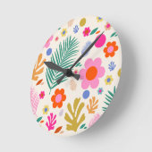 花と葉04カラフルフローラ ラウンド壁時計 (傾斜)