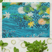 花と葉、日本のデザイン キッチンタオル (折り畳み)