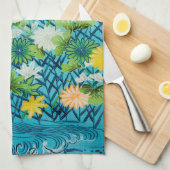 花と葉、日本のデザイン キッチンタオル (四つ折り)