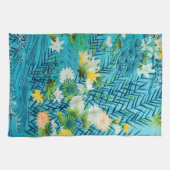 花と葉、日本のデザイン キッチンタオル (横)