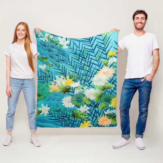 花と葉、日本のデザイン フリースブランケット (インサイチュ)